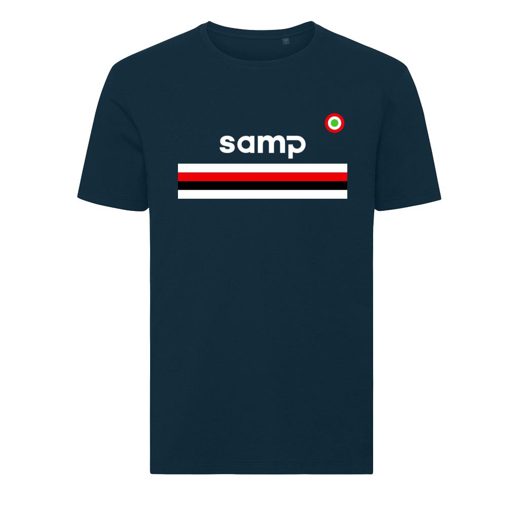 Samp '85 T-shirt - Deep Navy in action.