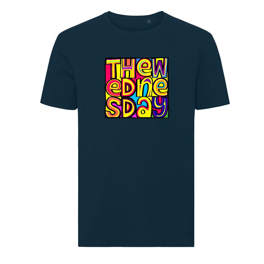 The Happy Wednesday '88 T-shirt - Deep Navy in action.