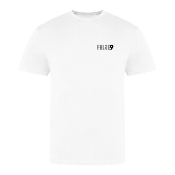 False 9 Crest T-shirt in action.