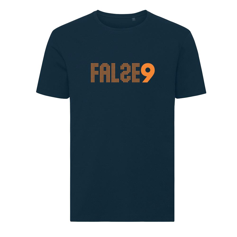 False 9 T-shirt in action.