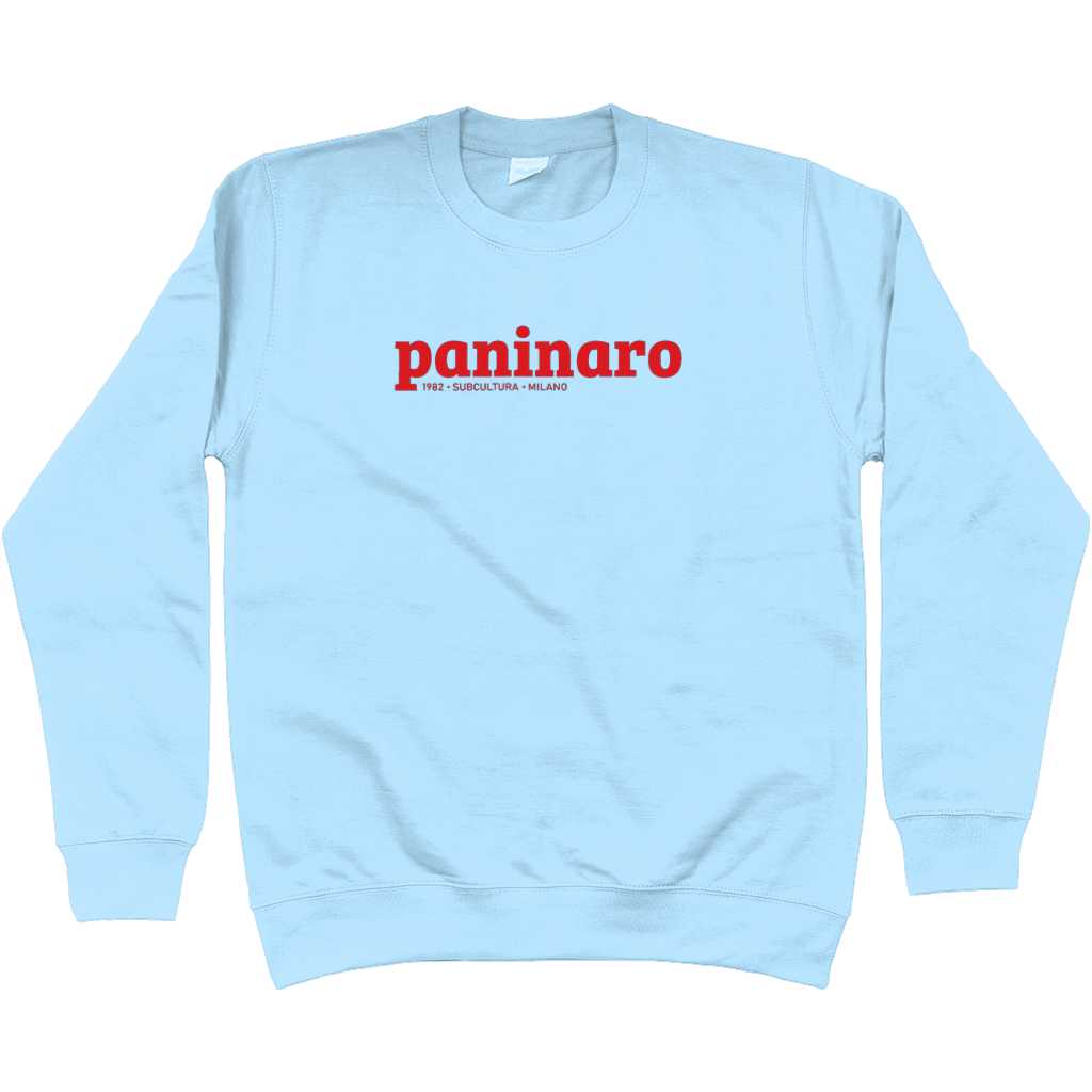 Paninaro Sweatshirt - Sky Blue / Red in action.