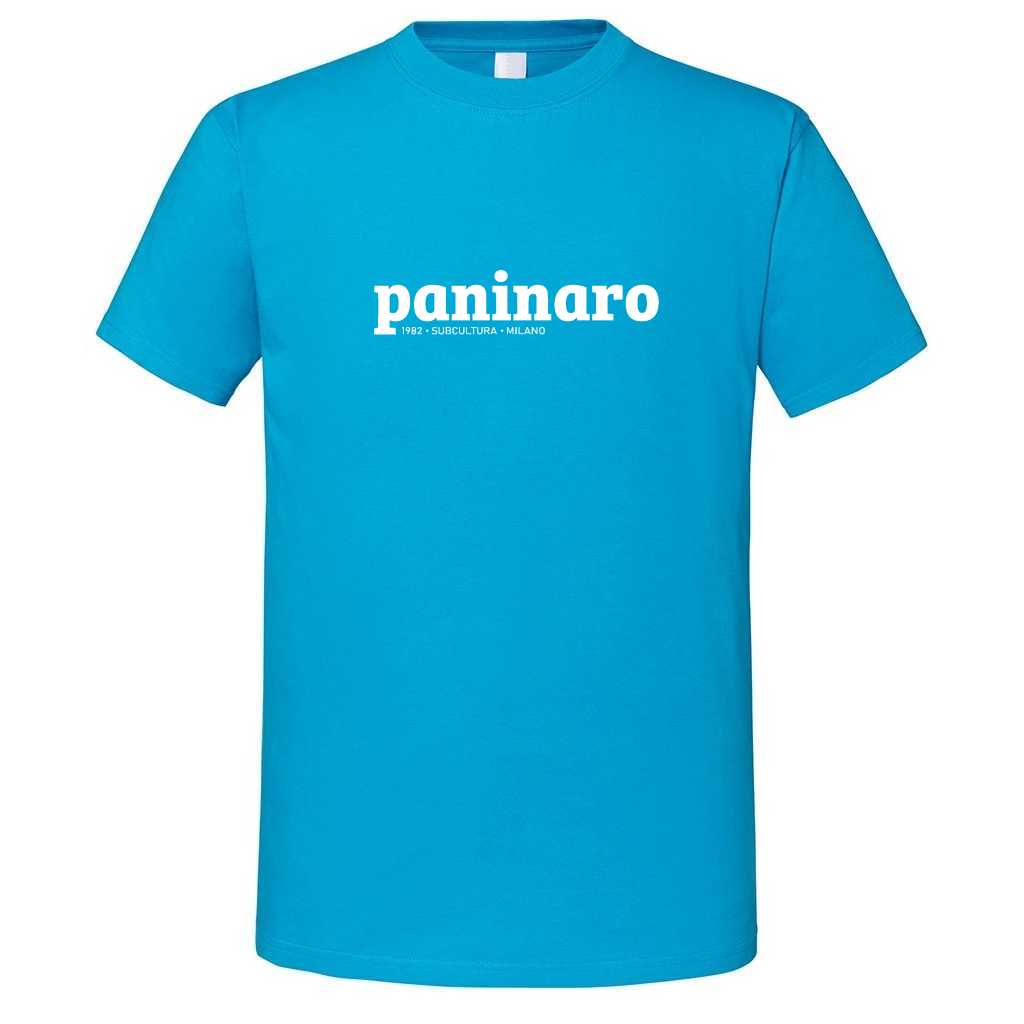 Paninaro T-shirt - Azure / White in action.