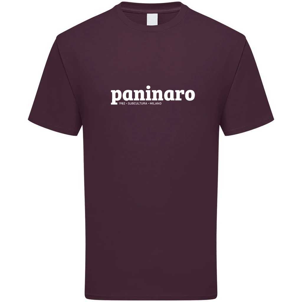 Paninaro T-shirt - Dark Plum / White in action.