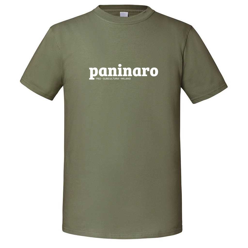 Paninaro T-shirt - Olive / White in action.