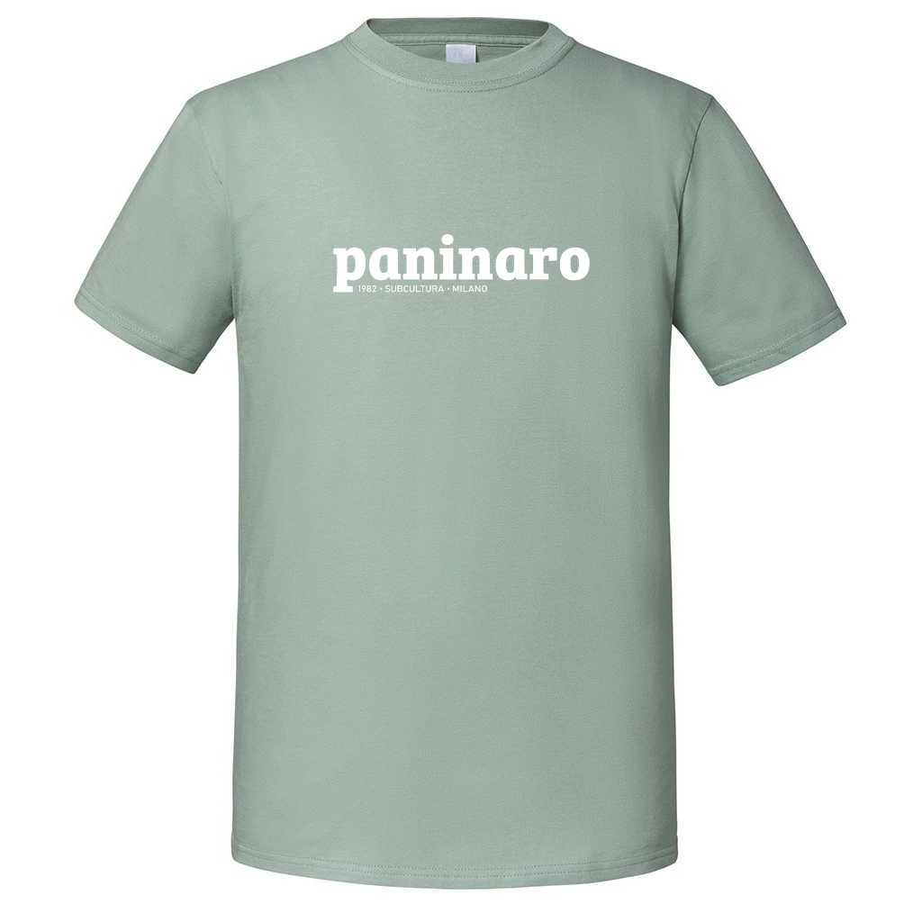 Paninaro T-shirt - Sage / White in action.