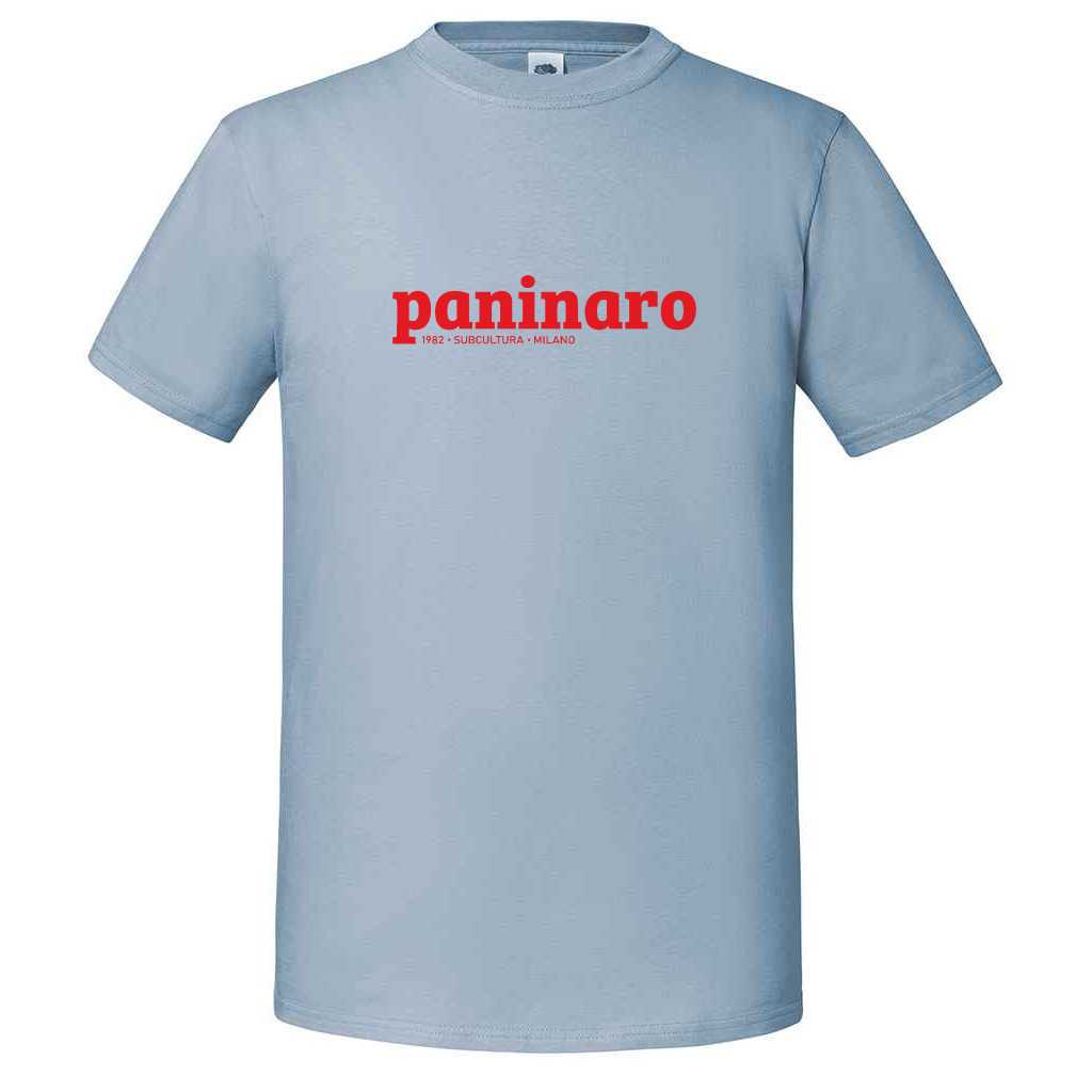 Paninaro T-shirt - Sky Blue / Red in action.