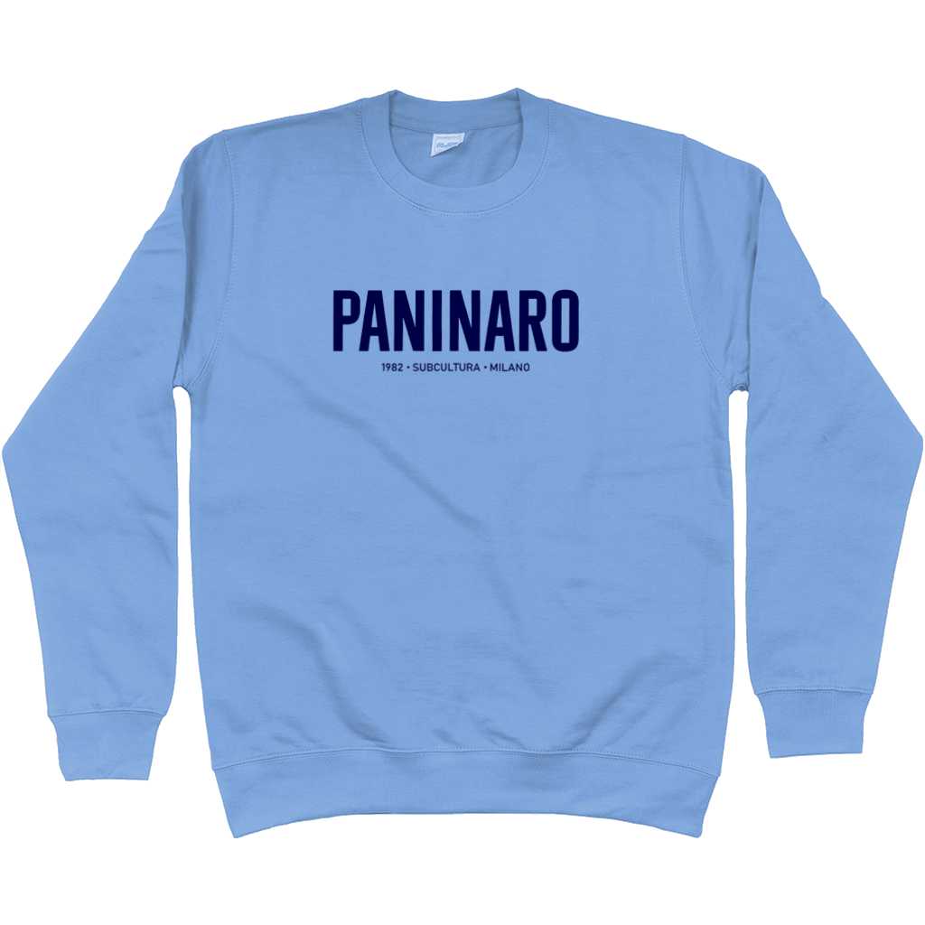 PANINARO '82 Sweatshirt - Cornflower Blue / Navy in action.