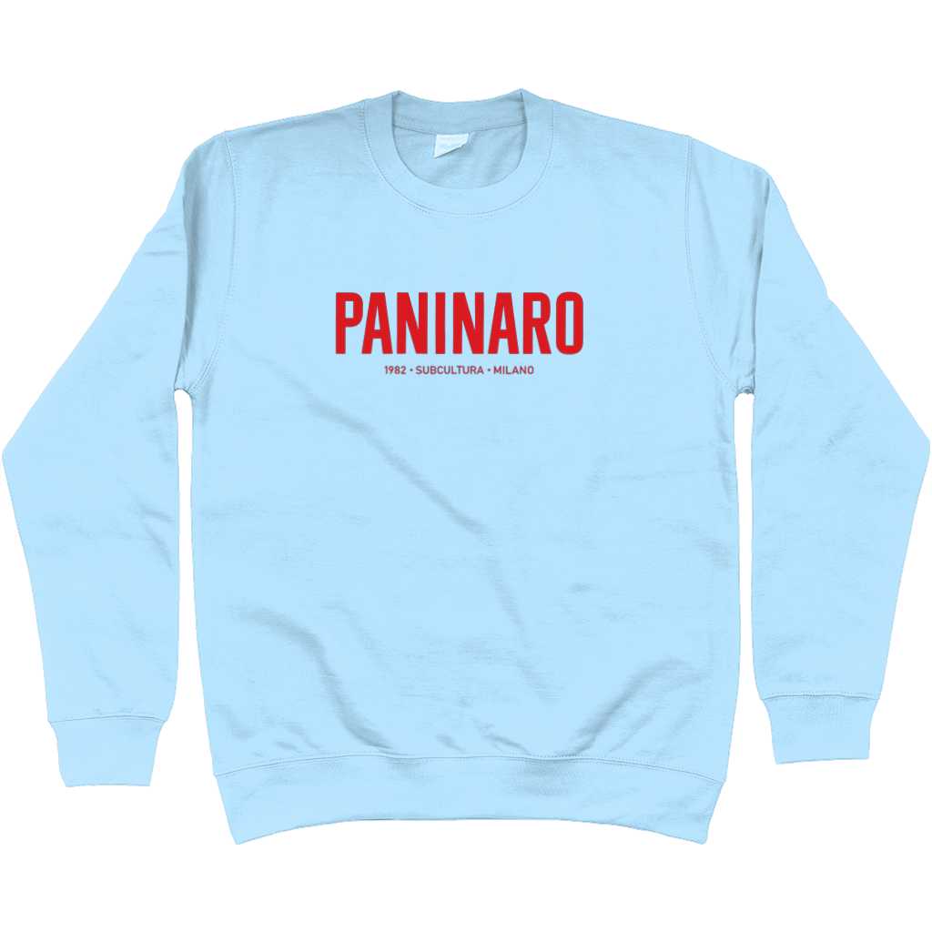 PANINARO '82 Sweatshirt - Sky Blue / Red in action.
