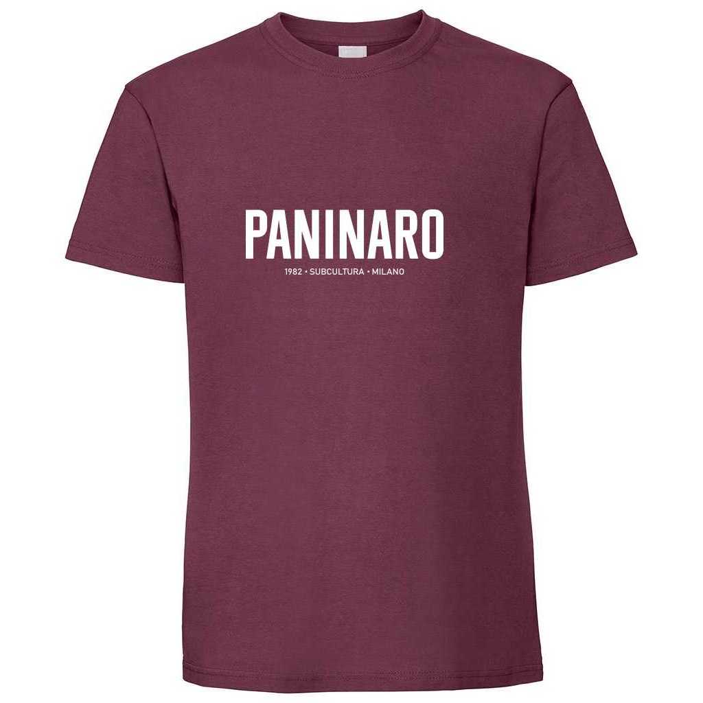 Paninaro '82 T-shirt - Burgundy / White in action.