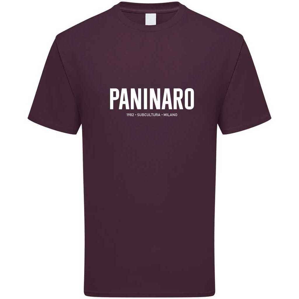 Paninaro '82 T-shirt - Dark Plum / White in action.