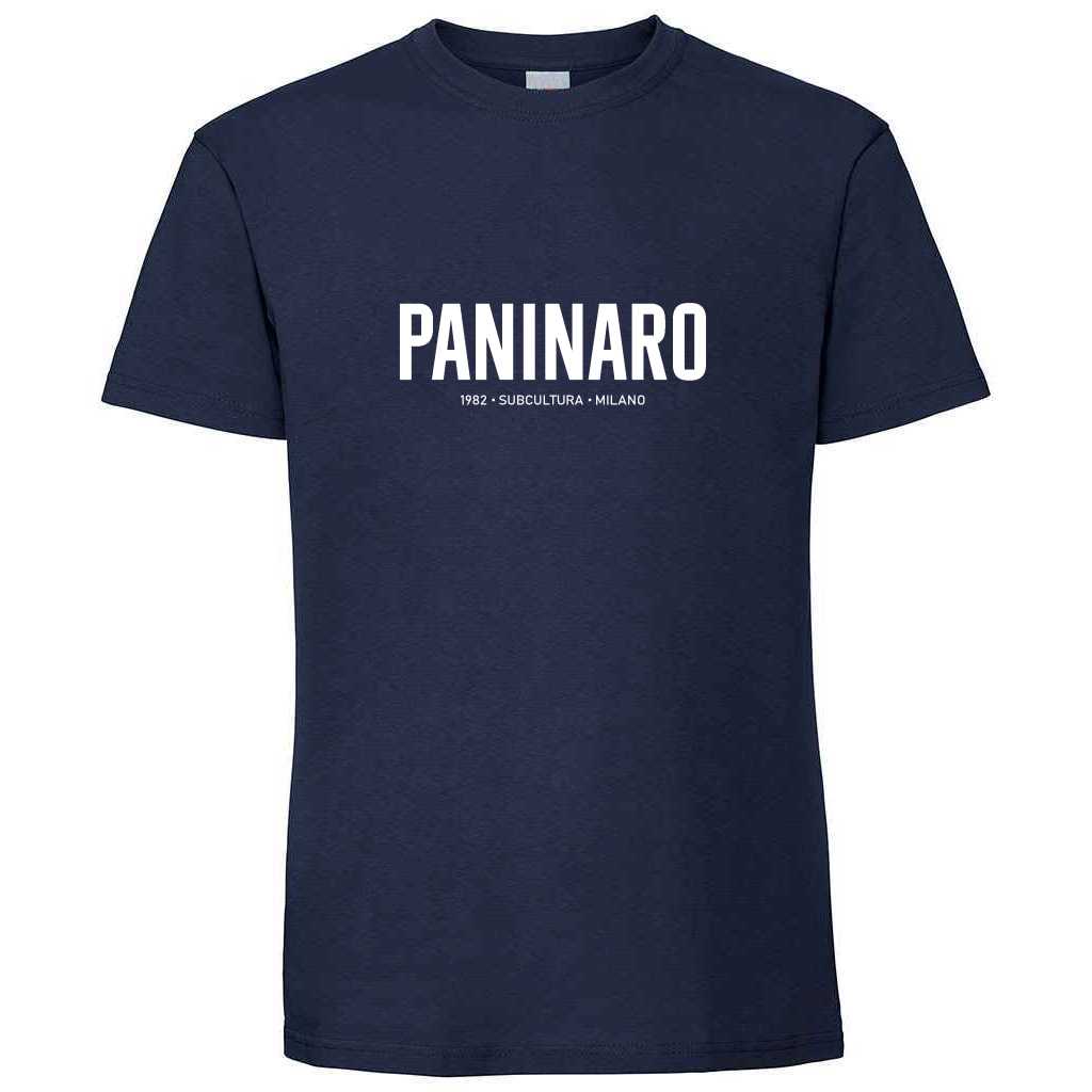 Paninaro '82 T-shirt - Deep Navy / Sky Blue in action.