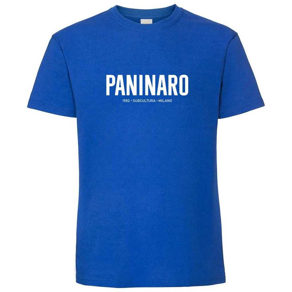 Paninaro '82 T-shirt - Royal Blue / White in action.