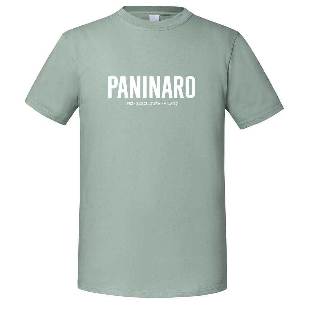 Paninaro '82 T-shirt - Sage / White in action.