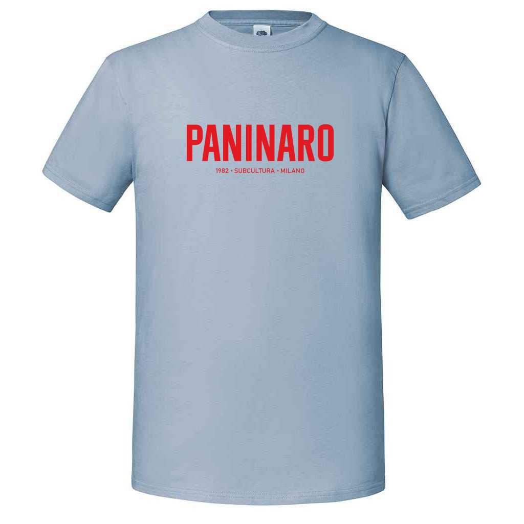 Paninaro '82 T-shirt - Sky Blue / Red in action.