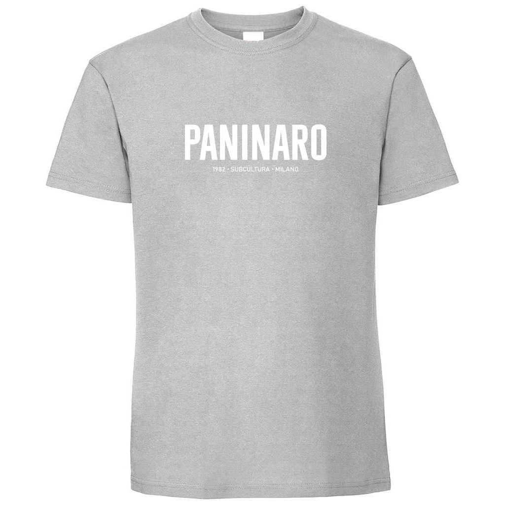 Paninaro '82 T-shirt - Zinc / White in action.