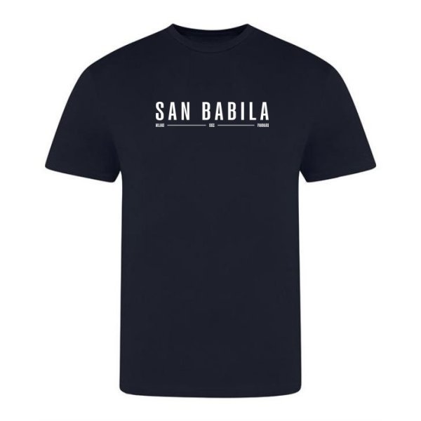 San Babila T-shirt - Oxford Navy in action.